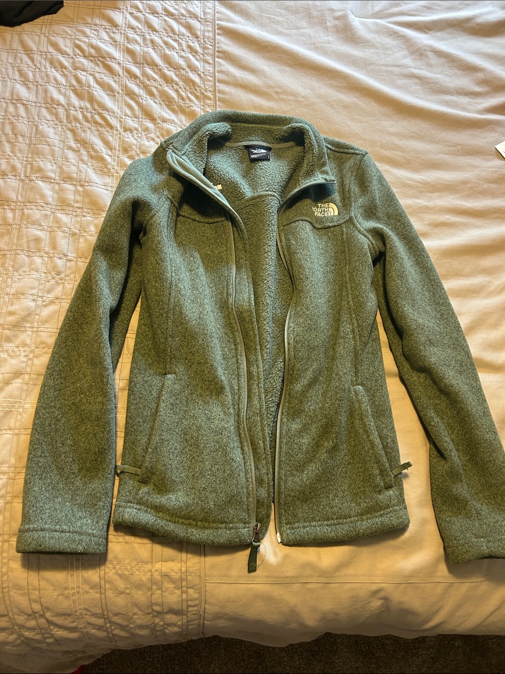 The North Face Heathered Olive Green Full-Zip Fleece Jacket